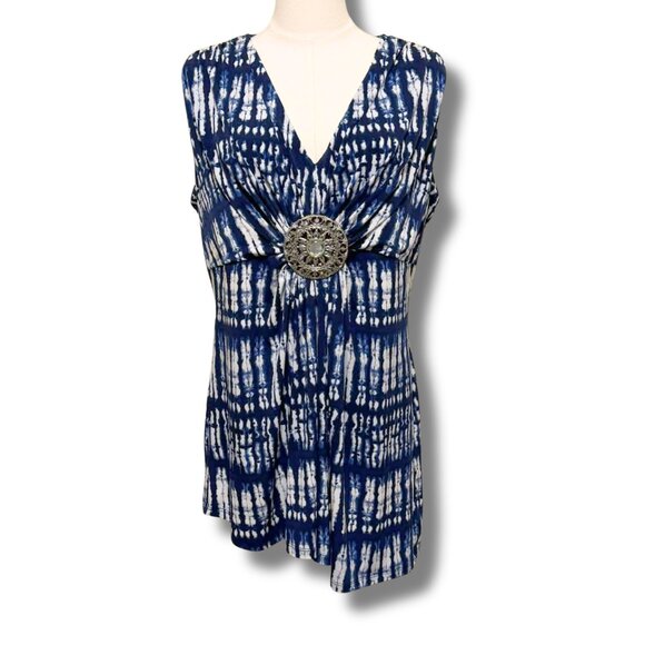 Peter Nygard Blue Batik Asymmetrical Shibori Tunic Top M – Silver Medallion - Picture 2 of 8